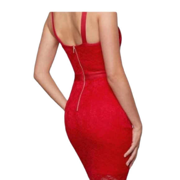 Bebe Red Lace Multi Halter Bustier Dress Bodycon - Picture 3 of 16